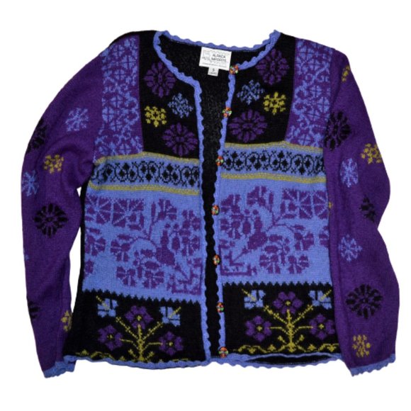 Alpaca Imports Purple Floral Cardigan 